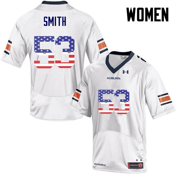 Women #53 Clarke Smith Auburn Tigers USA Flag Fashion College Football Jerseys-White